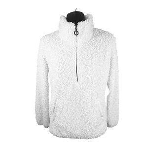 LUHTA Warm Sherpa Fleece Athletic Pullover Sweater Sweatshirt Women’s S White